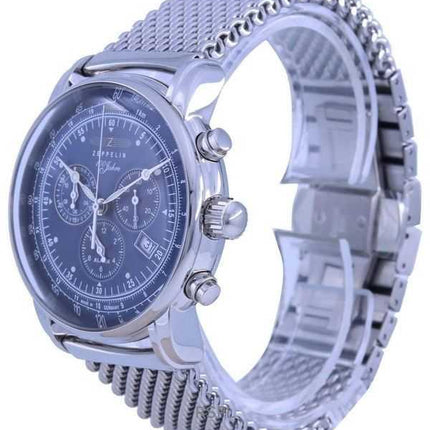 Orologio da uomo rinnovato Zeppelin 100 Jahre Ed.1 cronografo quadrante blu al quarzo 7680M3