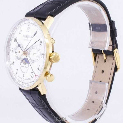 Orologio da uomo Zeppelin LZ 129 Hindenburg Moon Phase quadrante argento prodotto in Germania al quarzo 70381 ricondizionato