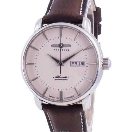 Orologio da uomo Zeppelin Atlantic con cinturino in pelle e quadrante beige, automatico, 84665, ricondizionato