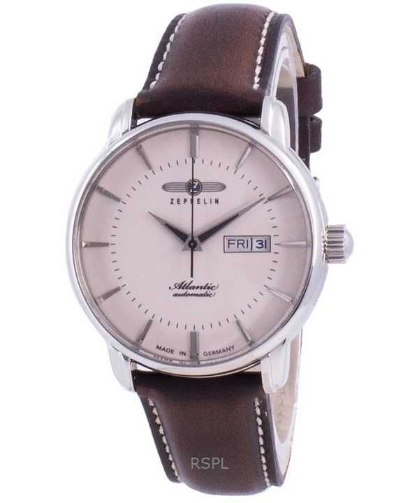Orologio da uomo Zeppelin Atlantic con cinturino in pelle e quadrante beige, automatico, 84665, ricondizionato