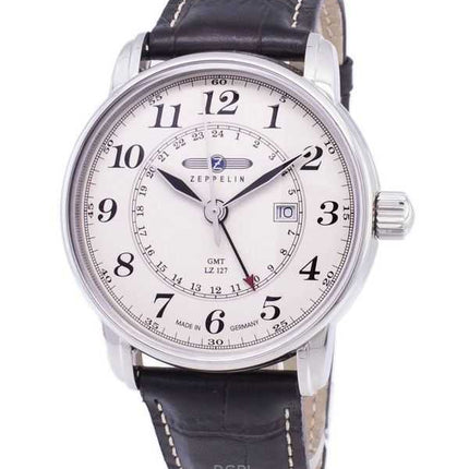 Orologio da uomo Zeppelin LZ127 Graf GMT con cinturino in pelle e quadrante avorio, prodotto in Germania, al quarzo 76425, ricon