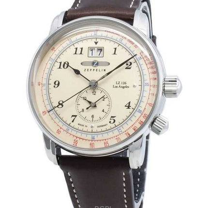 Orologio da uomo Zeppelin LZ126 Los Angeles con cinturino in pelle e quadrante beige al quarzo 86445 ricondizionato