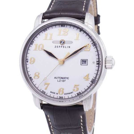 Orologio da uomo Zeppelin LZ127 Graf con cinturino in pelle, quadrante bianco, prodotto in Germania, automatico 76561, ricondizi