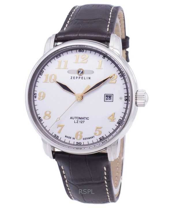 Orologio da uomo Zeppelin LZ127 Graf con cinturino in pelle, quadrante bianco, prodotto in Germania, automatico 76561, ricondizi