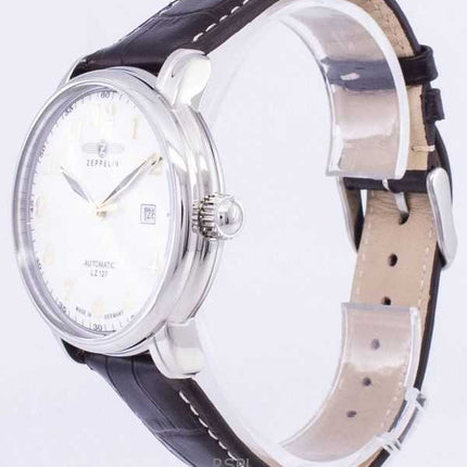 Orologio da uomo Zeppelin LZ127 Graf con cinturino in pelle, quadrante bianco, prodotto in Germania, automatico 76561, ricondizi
