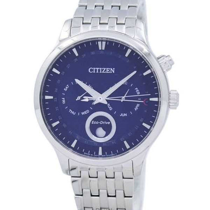 Orologio da uomo Citizen Eco-Drive Moon Phase ricondizionato con quadrante blu testurizzato, prodotto in Giappone AP1050-56L