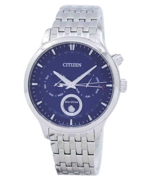 Orologio da uomo Citizen Eco-Drive Moon Phase ricondizionato con quadrante blu testurizzato, prodotto in Giappone AP1050-56L