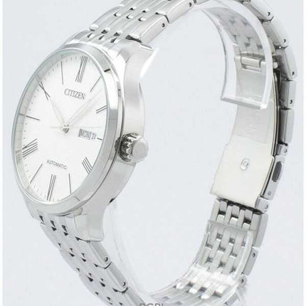 Orologio da uomo Citizen in acciaio inossidabile con quadrante bianco testurizzato automatico NH8350-59A ricondizionato