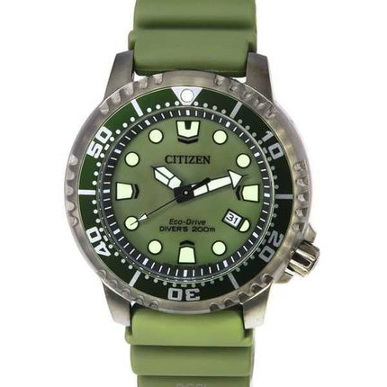 Orologio da uomo Citizen Promaster Marine Eco-Drive Diver's BN0157-11X 200M con cinturino in gomma e quadrante verde, ricond