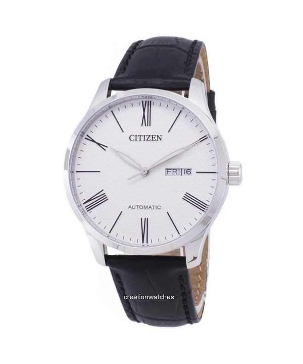 Orologio da uomo Citizen Analogico con cinturino in pelle e quadrante bianco, automatico, NH8350-08A, ricondizionato