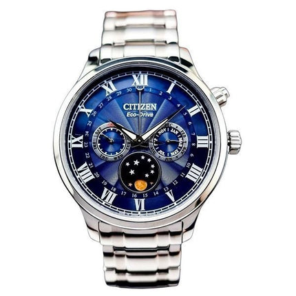 Orologio da uomo Citizen in acciaio inossidabile con fasi lunari e quadrante blu Eco-Drive AP1050-81L ricondizionato