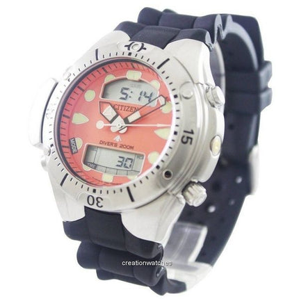 Orologio da uomo Citizen Aqualand Promaster con cinturino in gomma e quadrante arancione, al quarzo, subacqueo, JP1060-01Y, 200