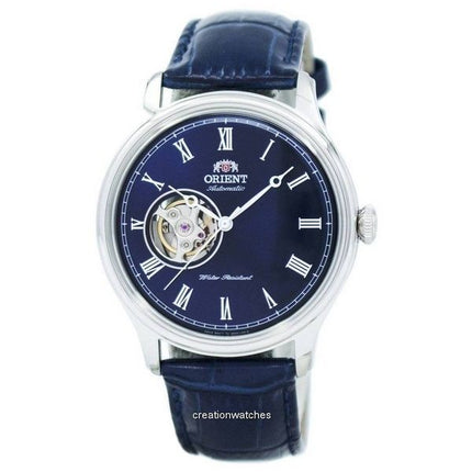 Orologio da uomo Orient Envoy con cinturino in pelle blu Open Heart quadrante blu automatico FAG00004D0 ricondizionato