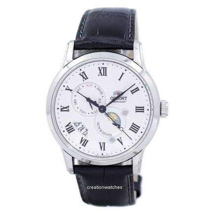 Orologio da uomo Orient Sun And Moon ricondizionato con cinturino in pelle e quadrante bianco automatico SAK00002S