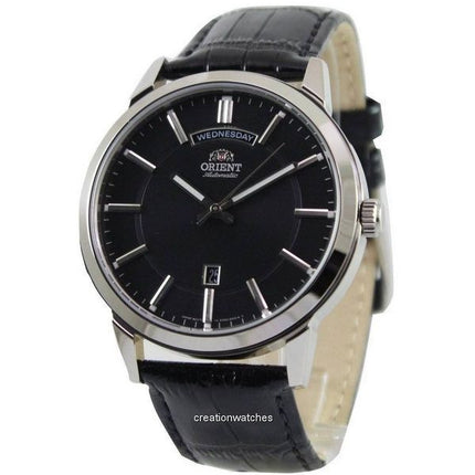 Orologio da uomo Orient Classic ricondizionato con cinturino in pelle e quadrante nero automatico FEV0U003B
