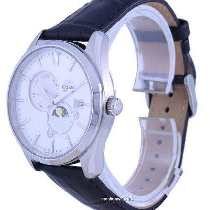 Orologio da uomo Orient Sun And Moon Gen 5 con cinturino in pelle e quadrante bianco, automatico, RA-AK0310S00C, ricondizionato