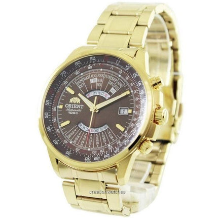 Orologio da uomo Orient Perpetual Calendar in acciaio inossidabile con quadrante marrone scuro, automatico FEU07003TX 100M, rico