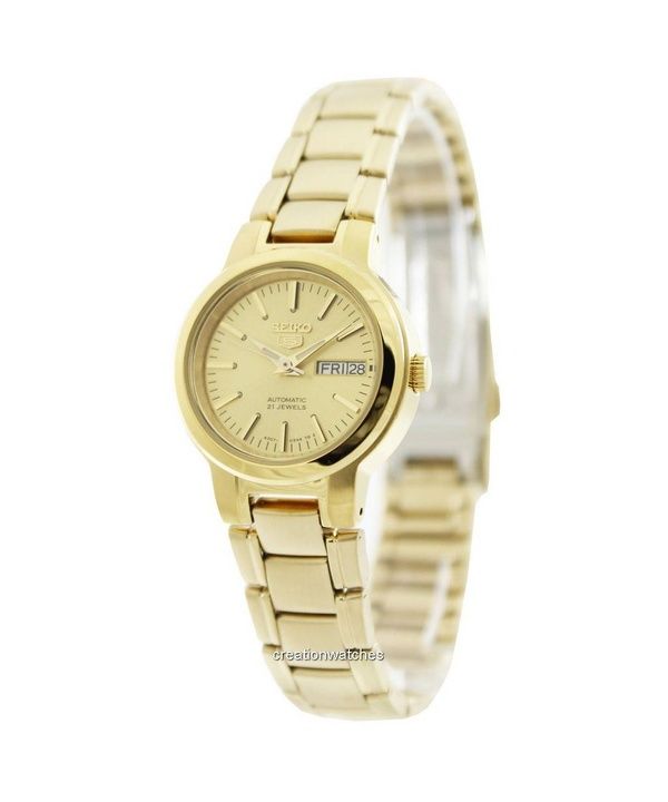 Orologio da donna Seiko 5 ricondizionato in acciaio inossidabile color oro con quadrante color oro automatico SYME46K1