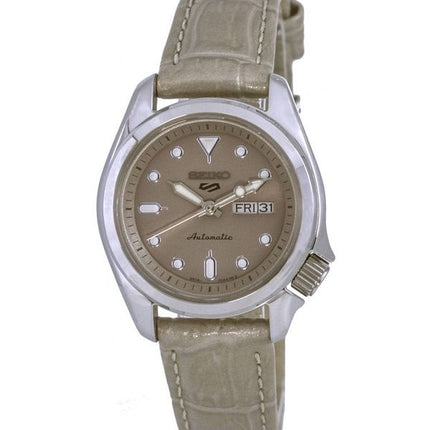 Orologio da donna Seiko 5 Sports Compact ricondizionato con cinturino in pelle e quadrante beige automatico SRE005K1 100M