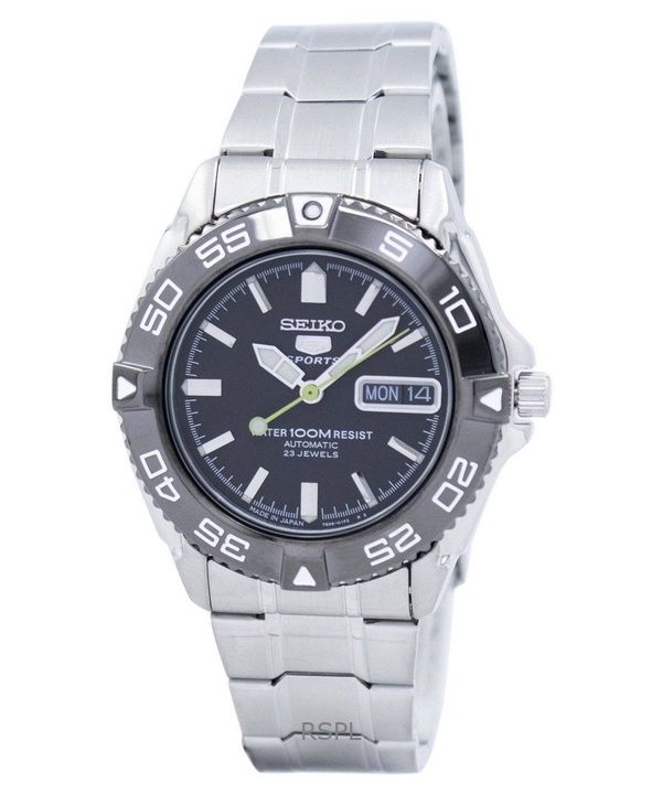Orologio da uomo Seiko 5 Sports in acciaio inossidabile con quadrante nero, automatico, SNZB23J1, 100 m, ricondizionato