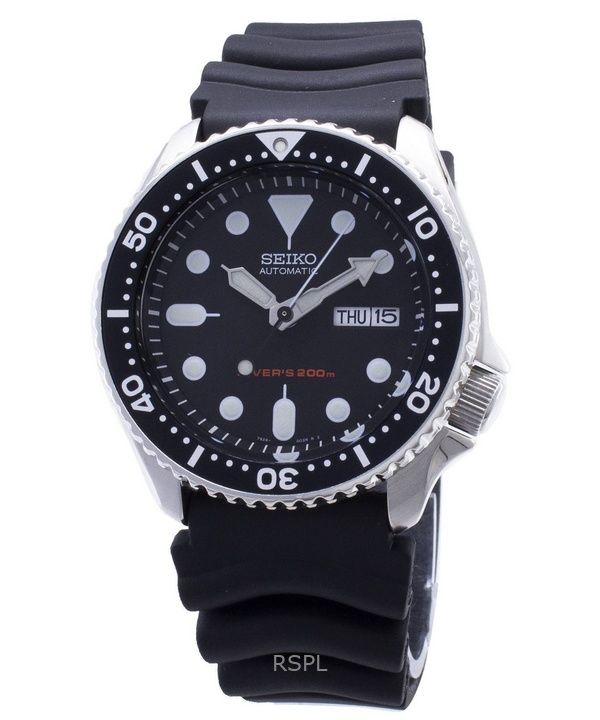 Orologio da uomo Seiko SKX007K1 200M automatico con cinturino in gomma e quadrante nero, ricondizionato