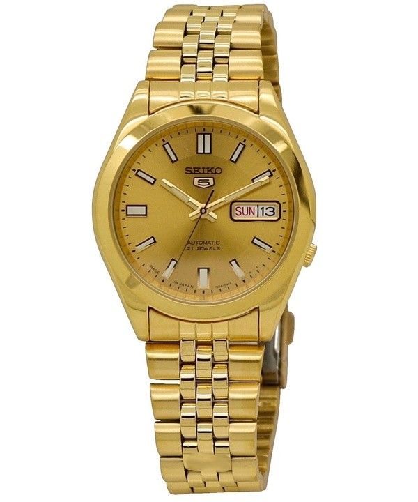 Orologio da uomo Seiko 5 Gold Tone in acciaio inossidabile con quadrante dorato automatico SNKF82J1 ricondizionato