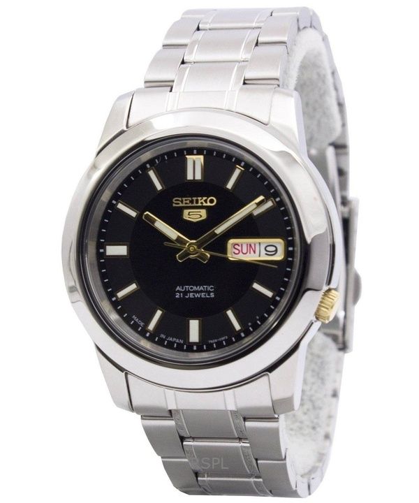 Orologio da uomo Seiko 5 in acciaio inossidabile con quadrante nero automatico SNKK17J1 ricondizionato