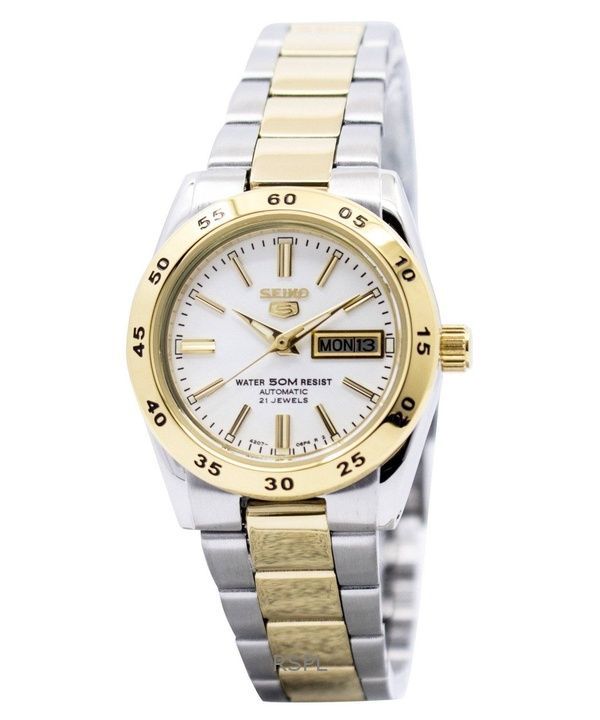 Orologio da donna Seiko 5 bicolore in acciaio inossidabile con quadrante bianco automatico SYMG42K1 ricondizionato