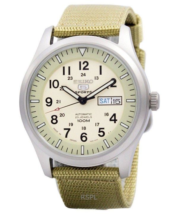 Orologio da uomo Seiko 5 Military in acciaio inossidabile con quadrante beige automatico SNZG07J1 100M ricondizionato