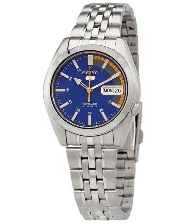 Orologio da uomo Seiko 5 in acciaio inossidabile con quadrante blu automatico SNK371K1 ricondizionato