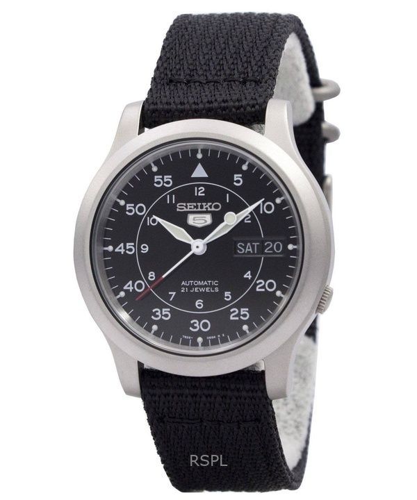 Orologio da uomo Seiko 5 Military Nylon Strap Black Dial Automatic SNK809K2 ricondizionato