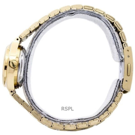 Orologio da donna Seiko 5 ricondizionato in acciaio inossidabile color oro con quadrante nero automatico 21 gioielli SYMA06K1