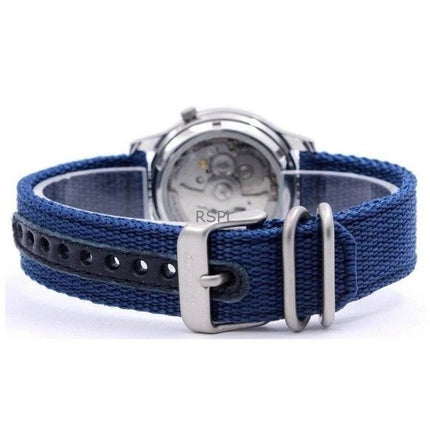 Orologio da uomo Seiko 5 ricondizionato con cinturino in nylon e quadrante blu automatico 21 rubini SNK807K2