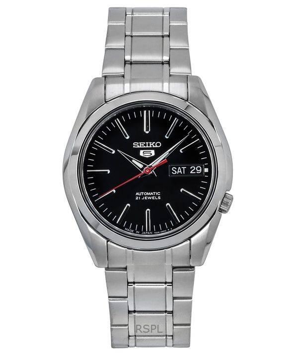 Orologio da uomo Seiko 5 SNKL45J1 automatico con quadrante nero in acciaio inossidabile ricondizionato, 21 rubini