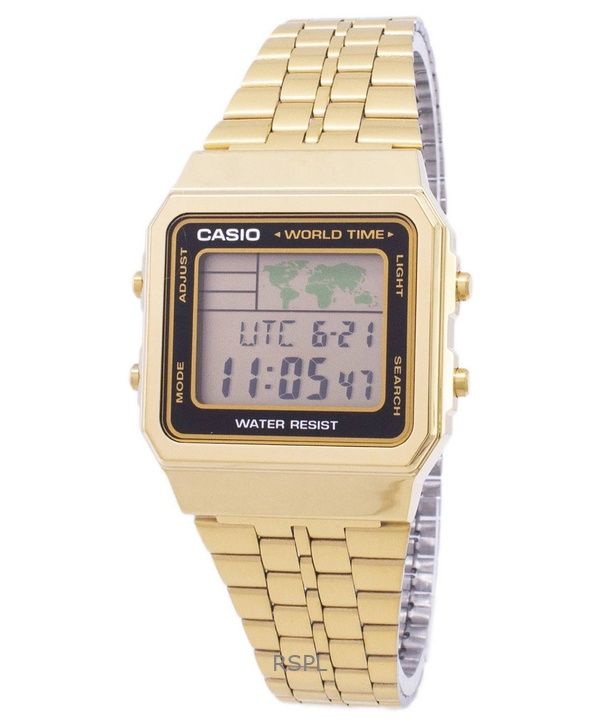 Orologio da uomo Casio Digital Gold Tone Stainless Steel Quartz A500WGA-1DF ricondizionato