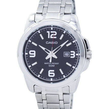 Orologio da uomo Casio Enticer Analogico in acciaio inossidabile con quadrante nero al quarzo MTP-1314D-1AVDF ricondizionato