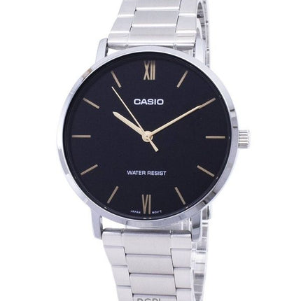 Orologio da uomo Casio Enticer Analogico in acciaio inossidabile con quadrante nero al quarzo MTP-VT01D-1B ricondizionato