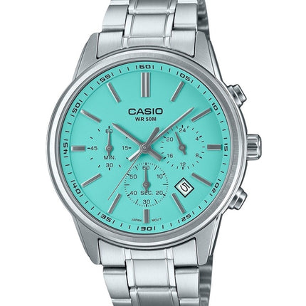 Orologio da uomo Casio Standard Analog Chronograph con quadrante turchese al quarzo MTP-E515D-2A2V, ricondizionato