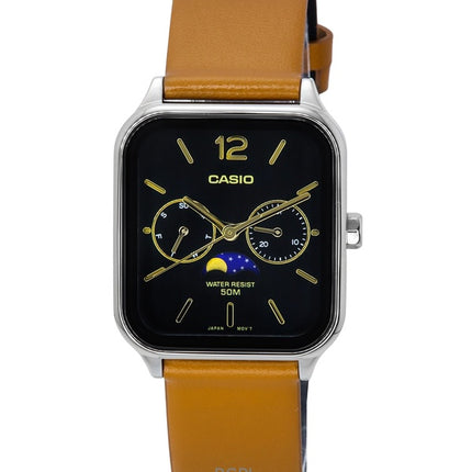 Orologio da uomo Casio Standard Analogico con fasi lunari, cinturino in pelle, quadrante nero, al quarzo MTP-M305L-1A, ricondizionato