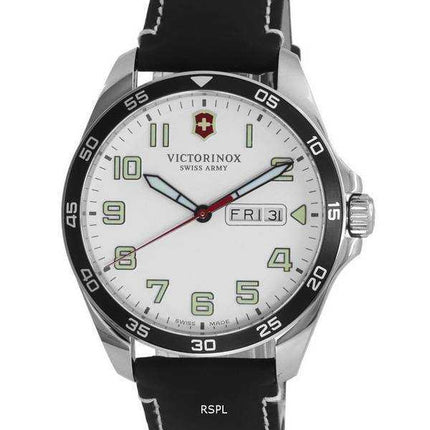 Orologio da uomo Victorinox Fieldforce in pelle con quadrante bianco al quarzo 241847 100M