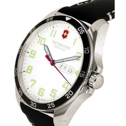 Orologio da uomo Victorinox Fieldforce in pelle con quadrante bianco al quarzo 241847 100M