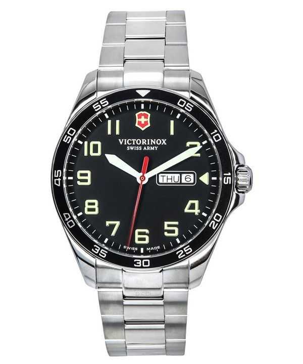 Orologio da uomo Victorinox Swiss Army FieldForce in acciaio inossidabile quadrante nero al quarzo 241849 100M