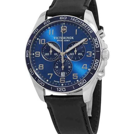 Orologio da uomo Victorinox Swiss Army Fieldforce Chronograph cinturino in pelle quadrante blu al quarzo 241929 100M