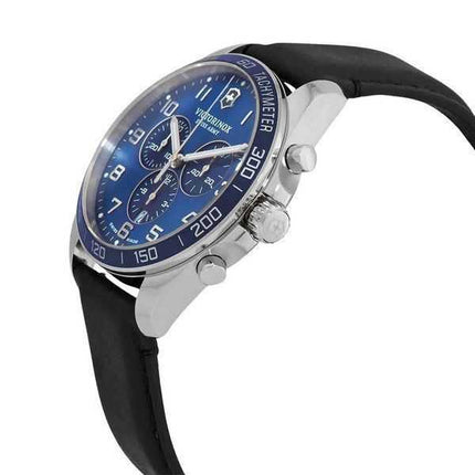 Orologio da uomo Victorinox Swiss Army Fieldforce Chronograph cinturino in pelle quadrante blu al quarzo 241929 100M