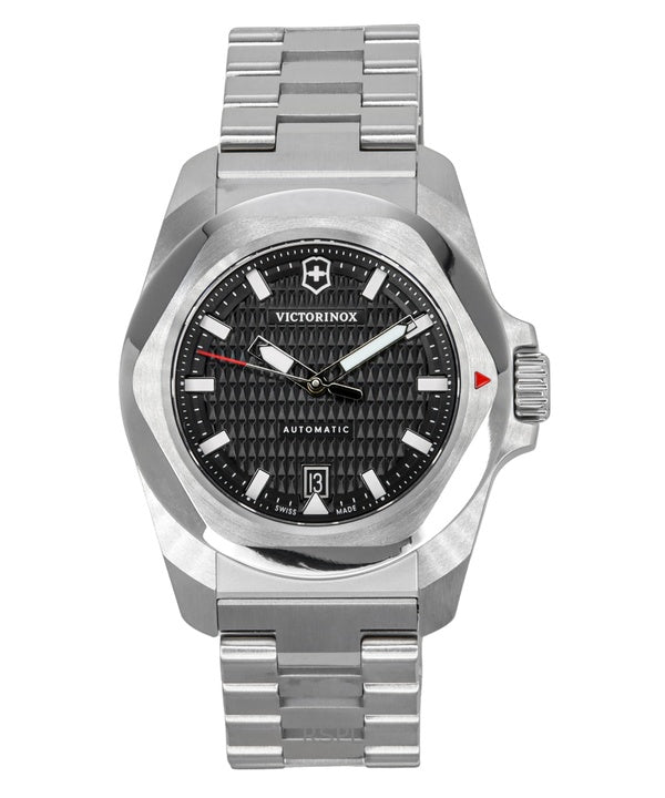 Orologio da uomo Victorinox INOX con quadrante nero e cinturino in acciaio inossidabile, automatico, subacqueo, 200 m, 242019