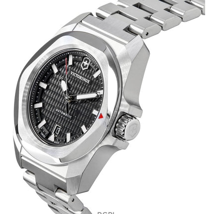 Orologio da uomo Victorinox INOX con quadrante nero e cinturino in acciaio inossidabile, automatico, subacqueo, 200 m, 242019