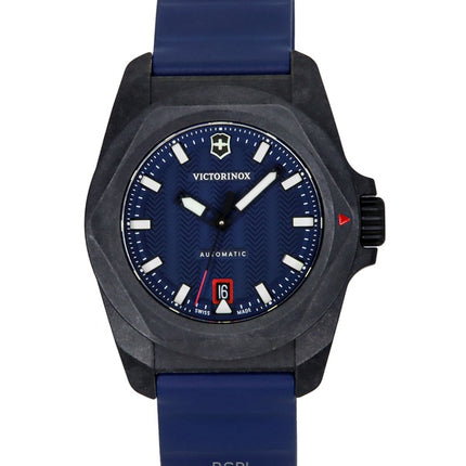 Orologio da uomo Victorinox INOX con cinturino in gomma e quadrante blu, automatico, subacqueo 200 m, 242022-1, con set regalo