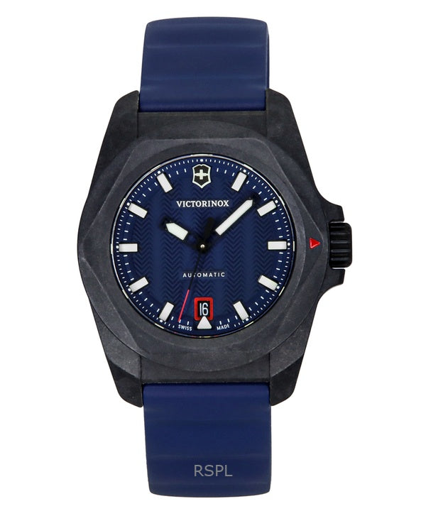 Orologio da uomo Victorinox INOX con cinturino in gomma e quadrante blu, automatico, subacqueo 200 m, 242022-1, con set regalo