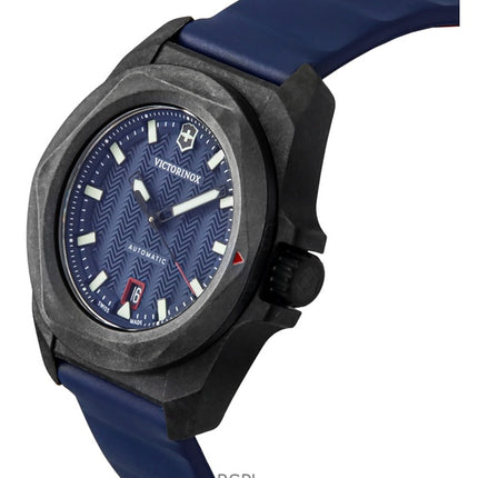 Orologio da uomo Victorinox INOX con cinturino in gomma e quadrante blu, automatico, subacqueo 200 m, 242022-1, con set regalo