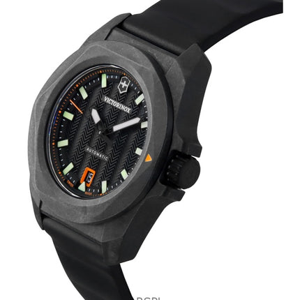 Orologio da uomo Victorinox INOX con cinturino in gomma e quadrante nero, automatico, subacqueo 200 m, 242023-1, con set regalo.